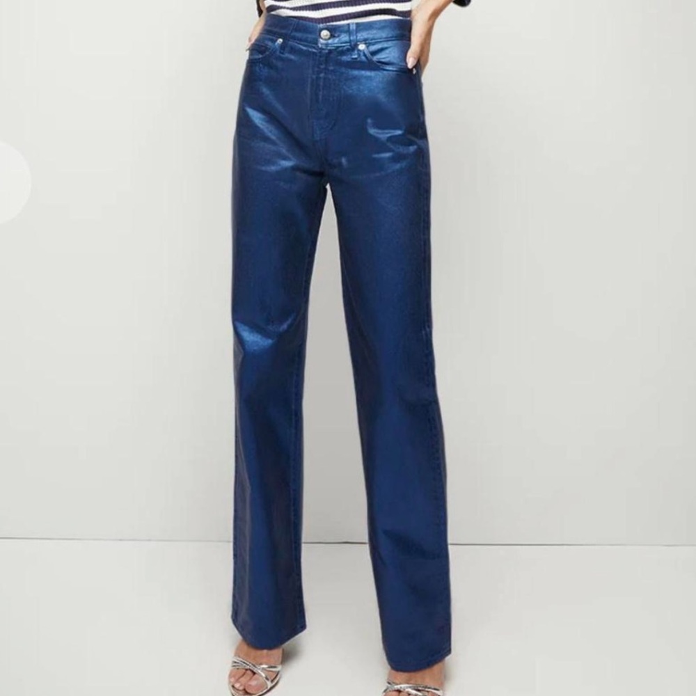 Veronica Beard Dylan metallic coated high-rise straight-leg jeans